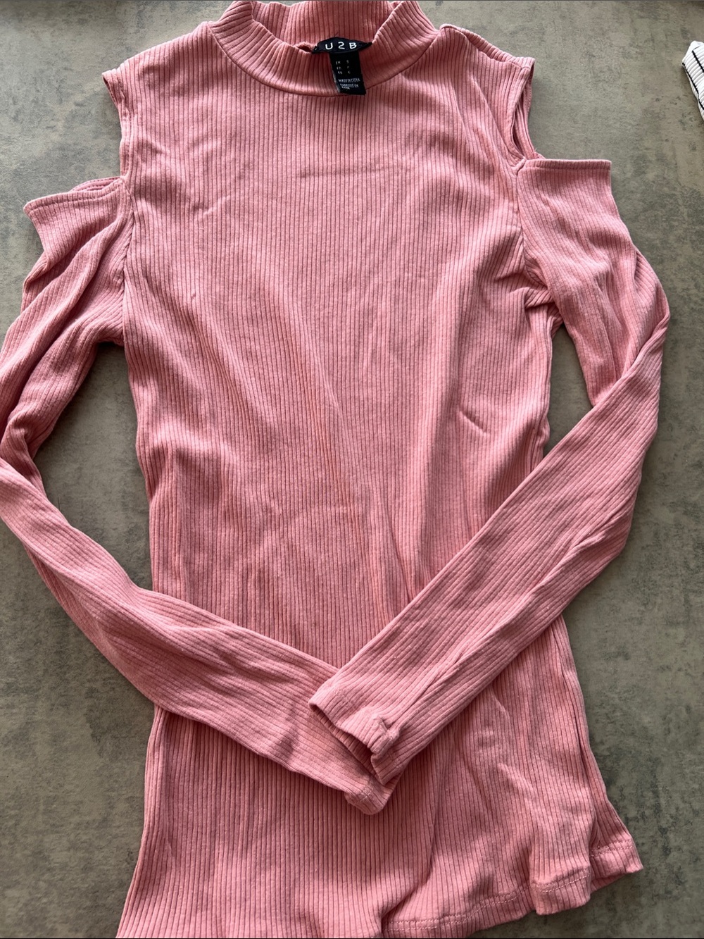 U2B Pink Ribbed Cold-Shoulder Long Sleeve Top